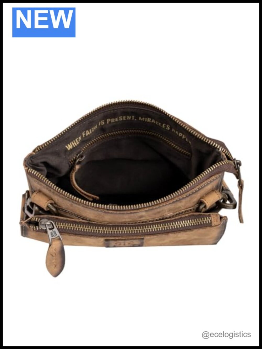Genuine Full Grain Leather Crossbody Bag with Removable Straps, Multiple Pockets